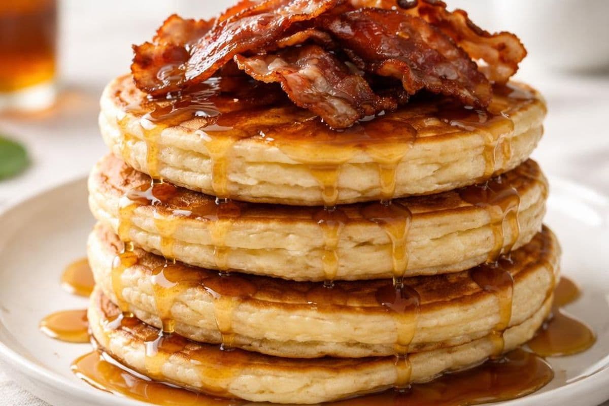American Pancakes with Crispy Bacon and Maple Syrup – featured image