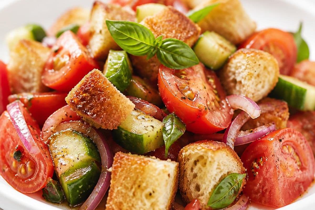 Classic Panzanella (Tuscan Bread & Tomato Salad), freshly prepared