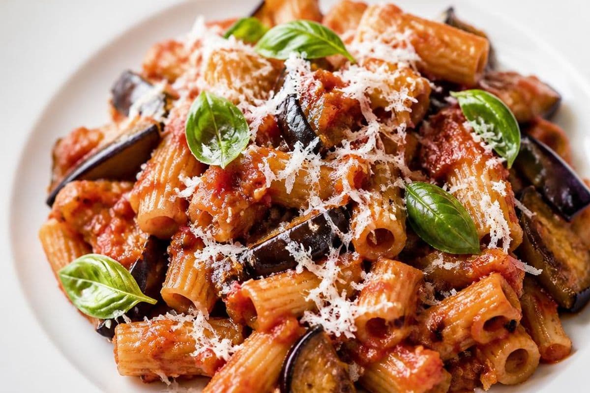 Pasta alla Norma, freshly prepared