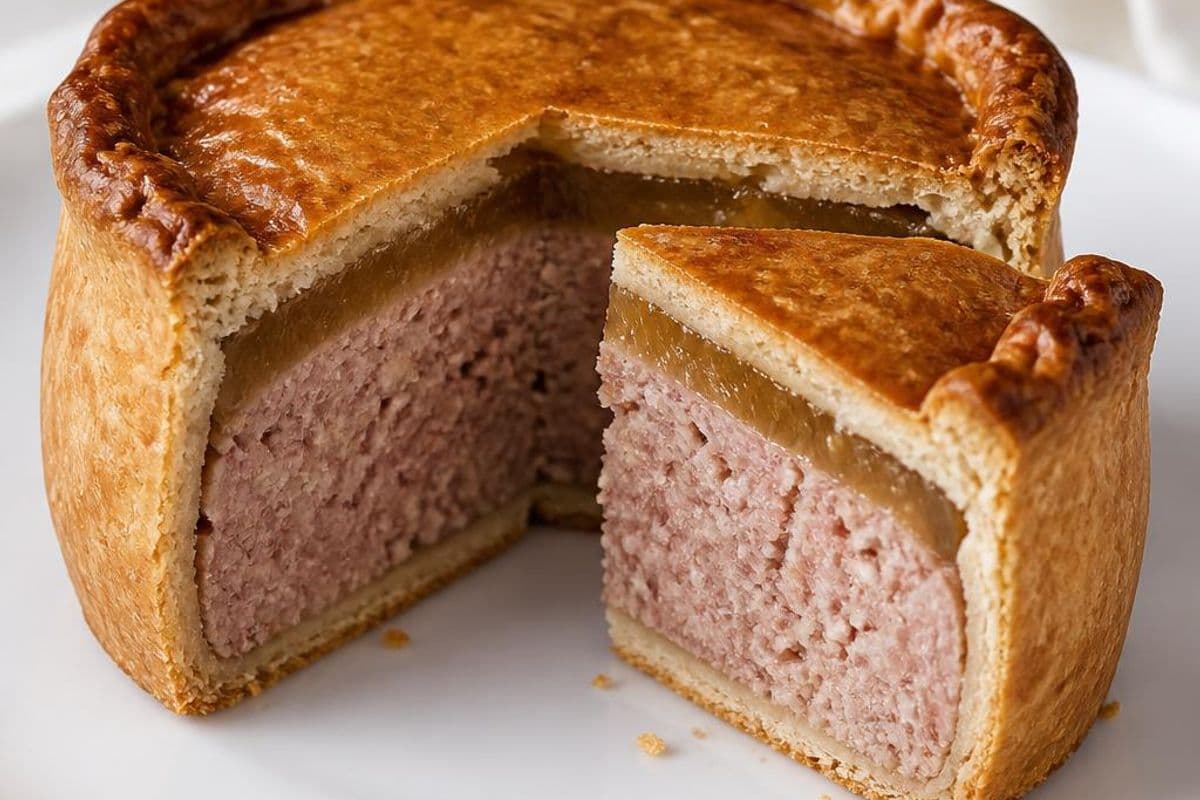Classic British Pork Pie (Hot-Water Crust), freshly prepared