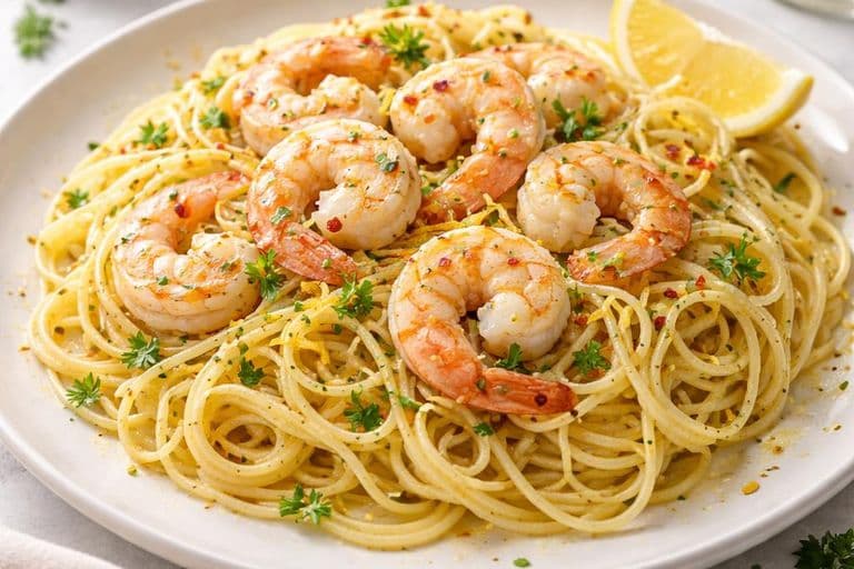 Quick Lemon Garlic Shrimp Pasta