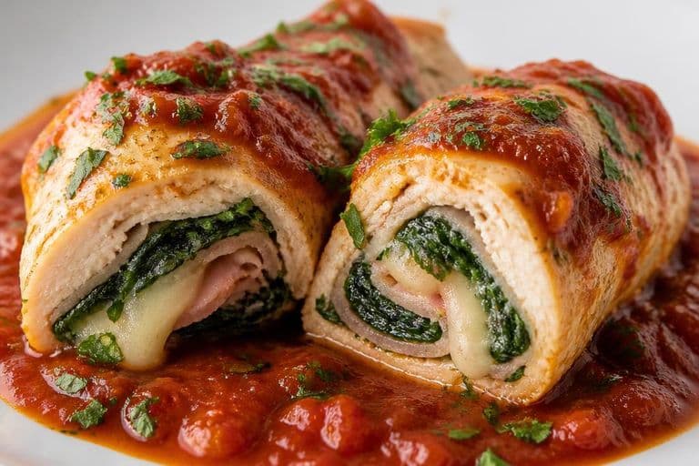 Chicken Involtini (Involtini di Pollo) with Spinach, Prosciutto & Fontina