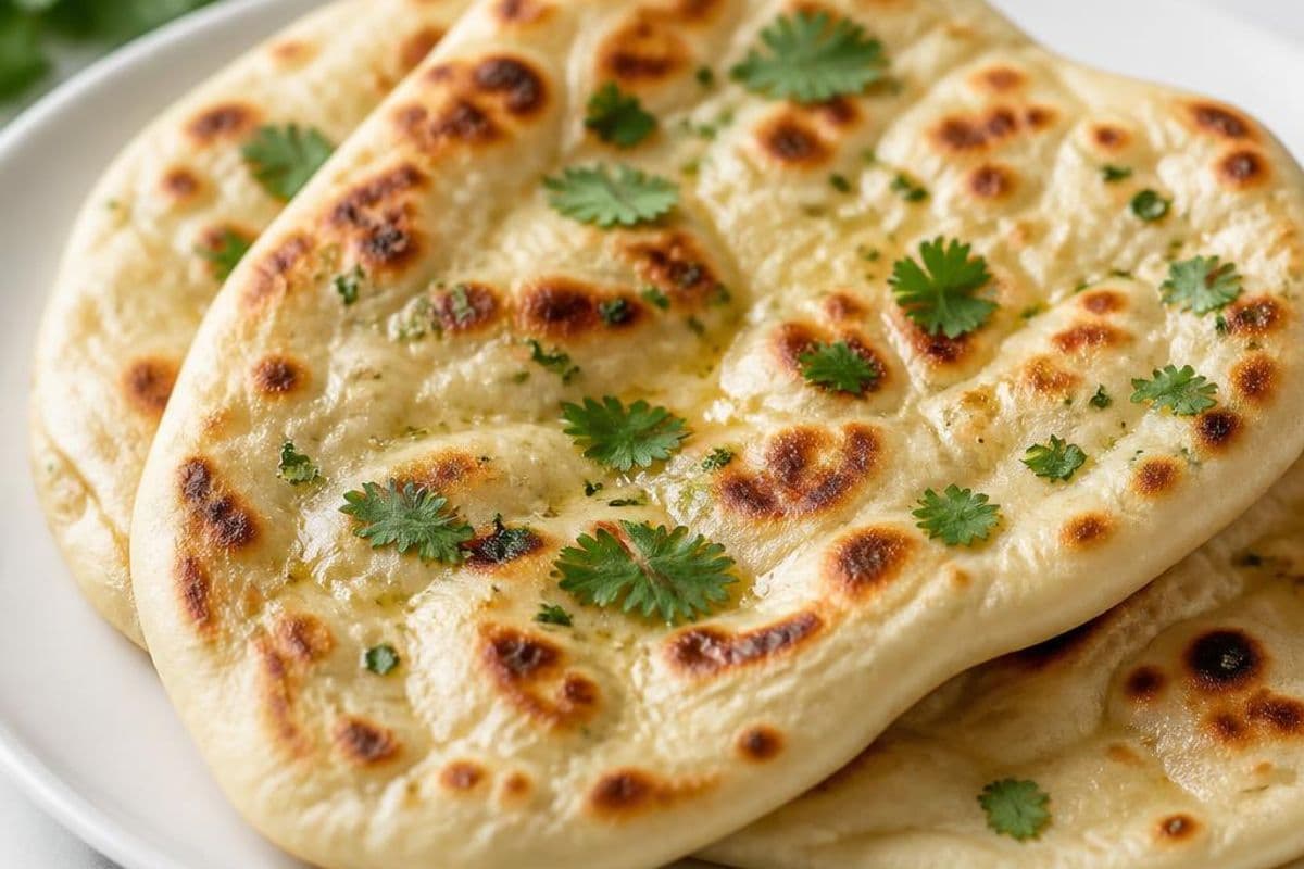 Homemade Naan Bread (Soft Pan-Baked Naan), freshly prepared
