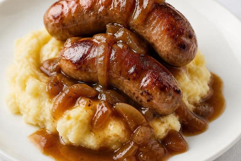 Classic Bangers and Mash with Onion Gravy