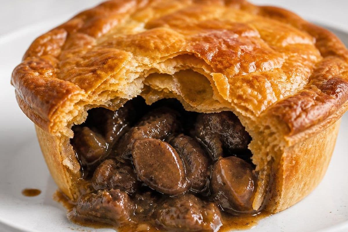 Classic British Steak & Kidney Pie, freshly prepared