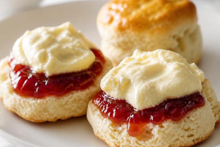 Classic British Scones with Jam and Clotted Cream