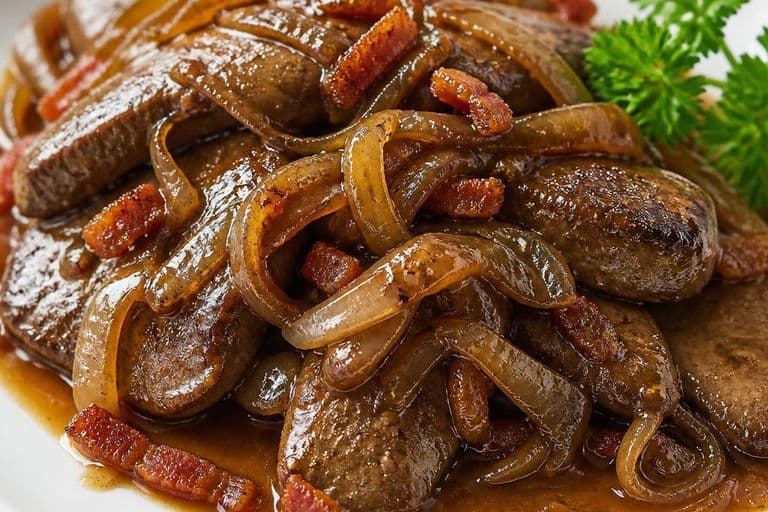 Classic British Liver and Onions with Bacon & Pan Gravy