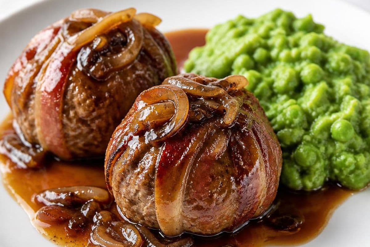 Faggots and Minted Peas (Traditional British), freshly prepared