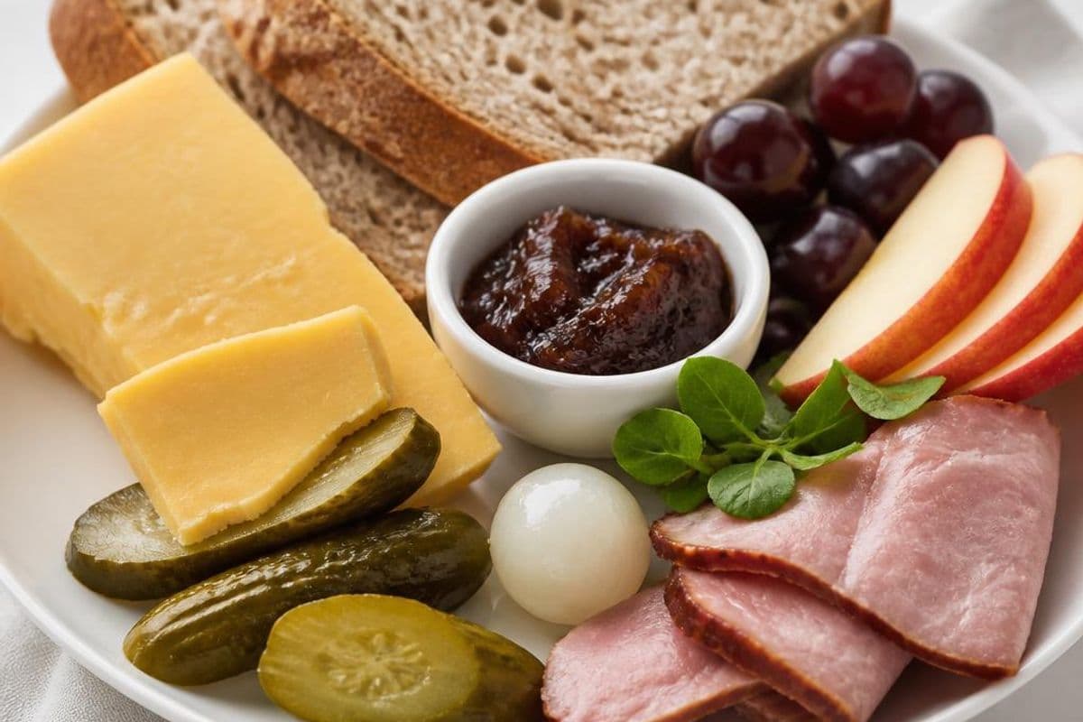 Classic Ploughman's Lunch, freshly prepared