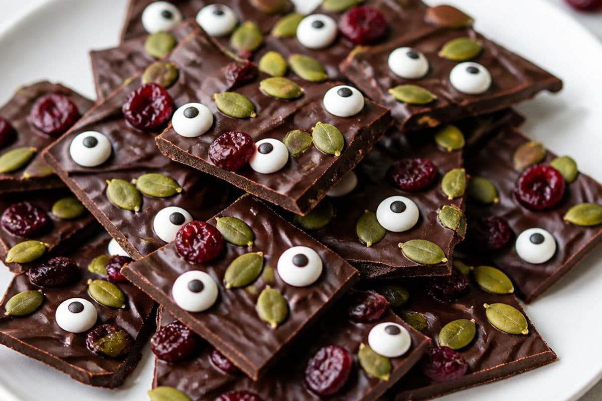 Halloween Chocolate Bark with Pumpkin Seeds & Candy Eyes – featured image