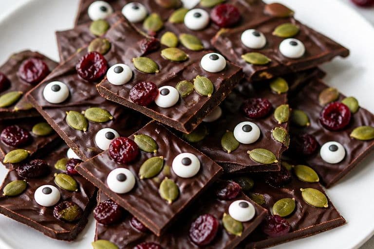 Halloween Chocolate Bark with Pumpkin Seeds & Candy Eyes