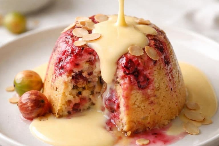 Steamed Gooseberry and Almond Pudding with Pouring Custard – featured image