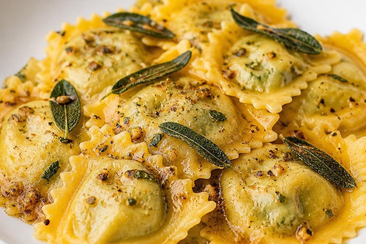 Ricotta & Spinach Ravioli with Brown Butter and Sage, freshly prepared